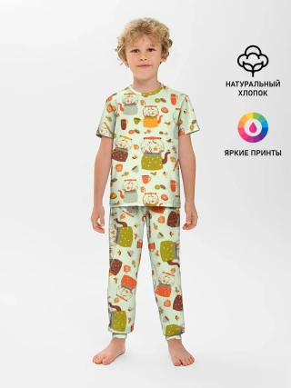 Детская пижама с брюками / осенние чаепитие