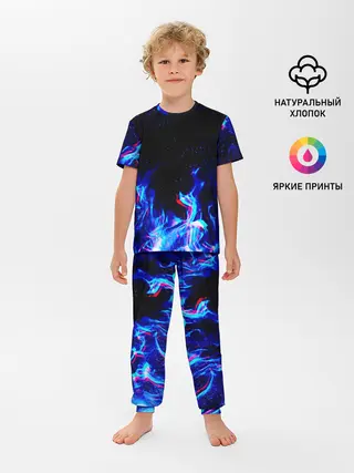 Детская пижама с брюками / СИНИЙ ОГОНЬ ГЛИТЧ | BLUE FIRE GLITCH