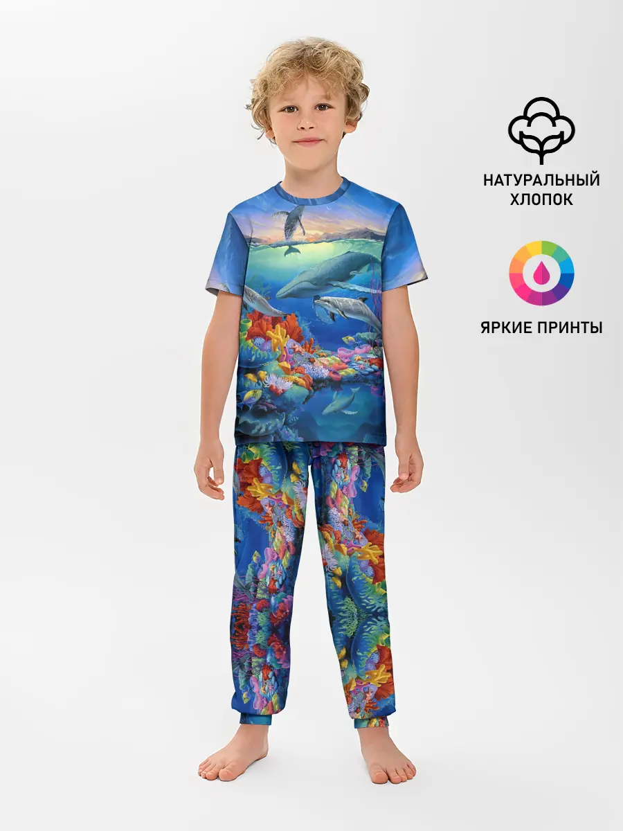 Детская пижама с брюками / Киты и дельфины