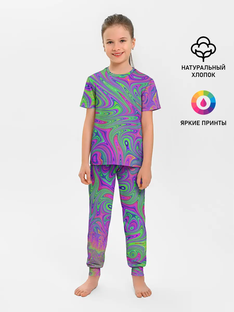 Детская пижама с брюками / Неоновый абстрактный узор