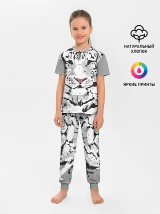 Детская пижама с брюками / Белый снежный тигр