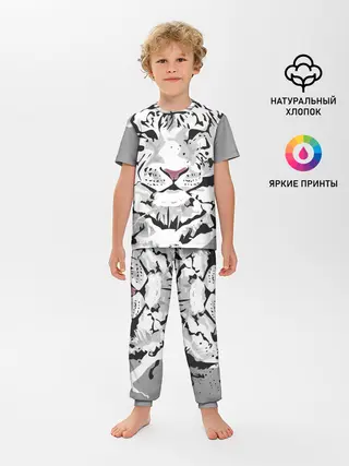 Детская пижама с брюками / Белый снежный тигр