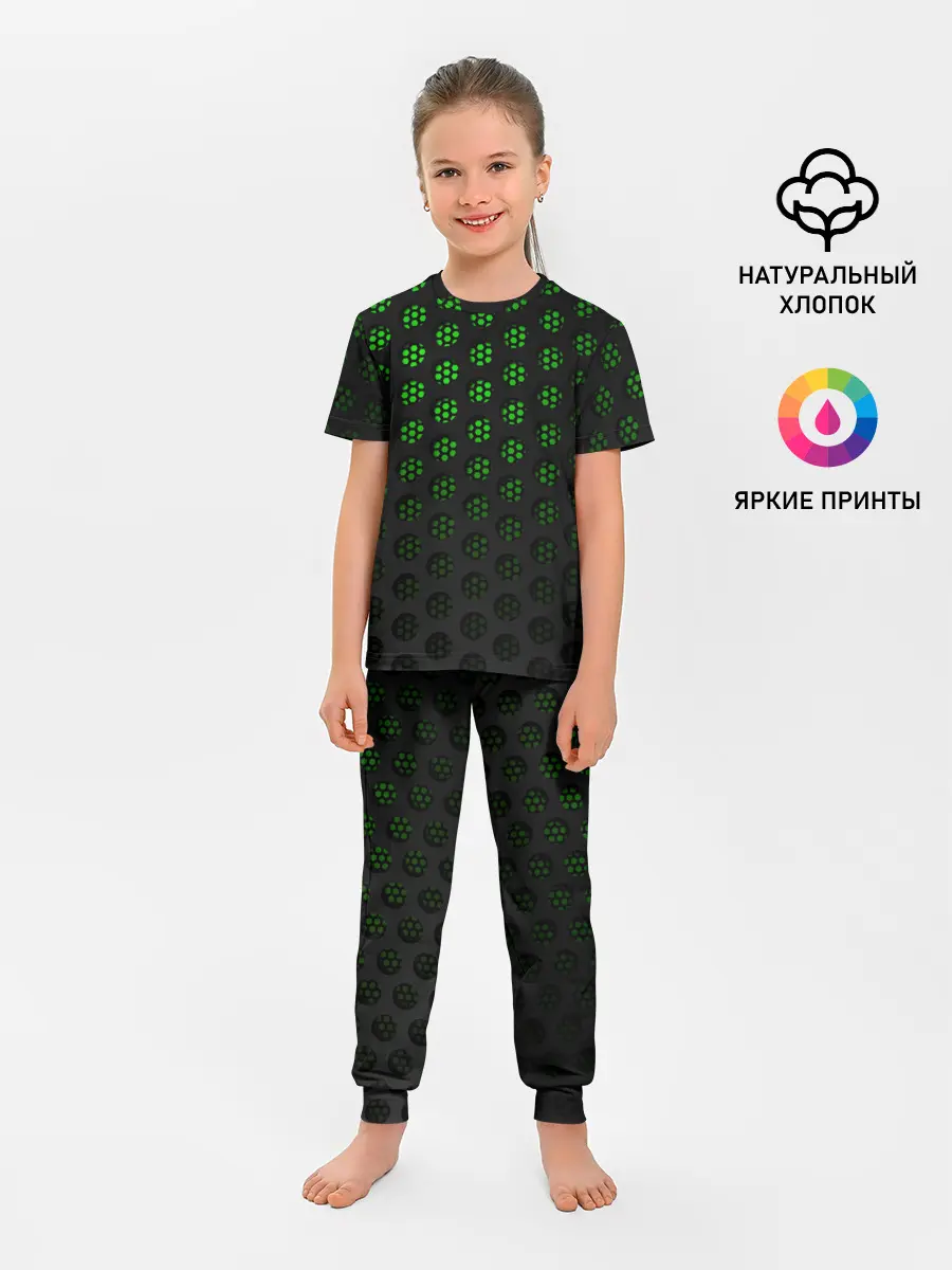 Детская пижама с брюками / Зелёные соты 3D