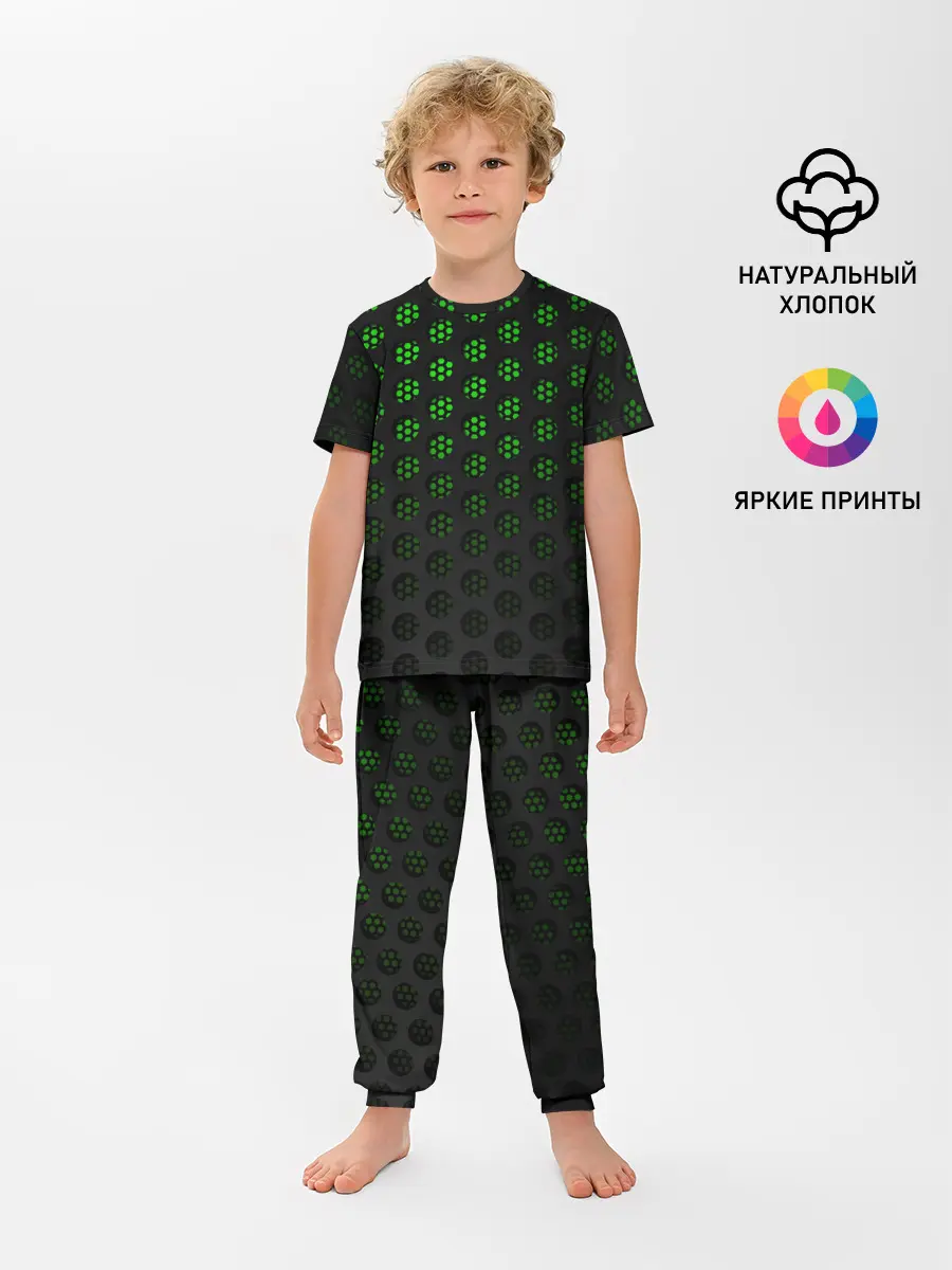 Детская пижама с брюками / Зелёные соты 3D