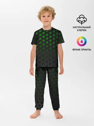 Детская пижама с брюками / Зелёные соты 3D