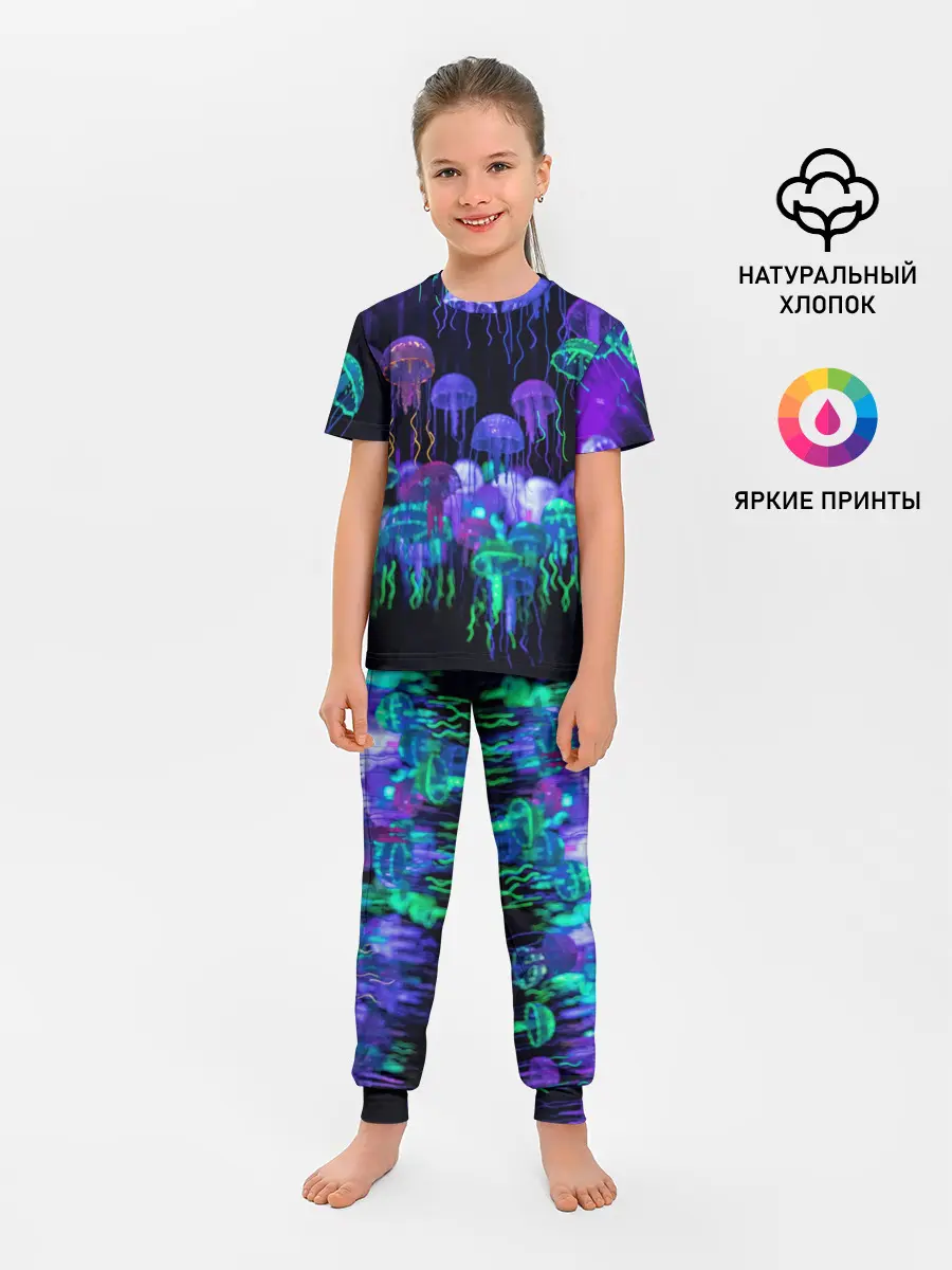 Детская пижама с брюками / Неоновые медузы