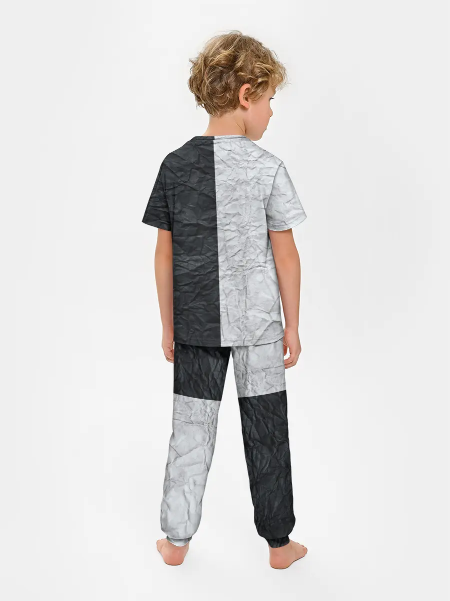 Детская пижама с брюками / Мятая Черно-Белая Бумага