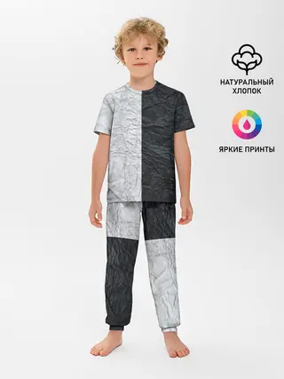 Детская пижама с брюками / Мятая Черно-Белая Бумага