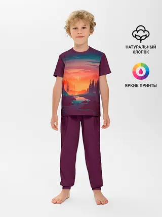 Детская пижама с брюками / Minimal forest sunset