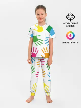 Детская пижама с брюками / Цветные ладошки - Детский узор