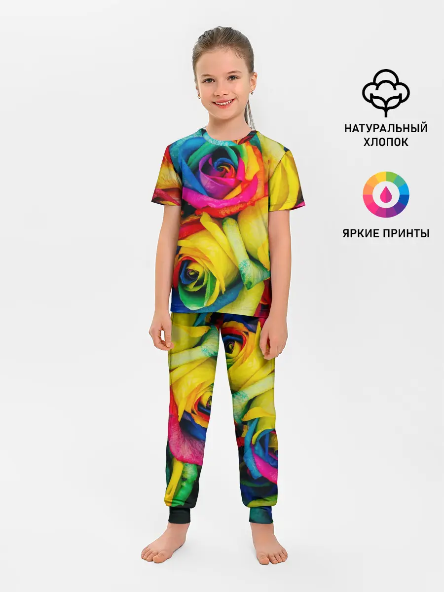 Детская пижама с брюками / Разноцветные розы