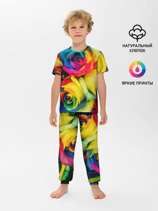 Детская пижама с брюками / Разноцветные розы