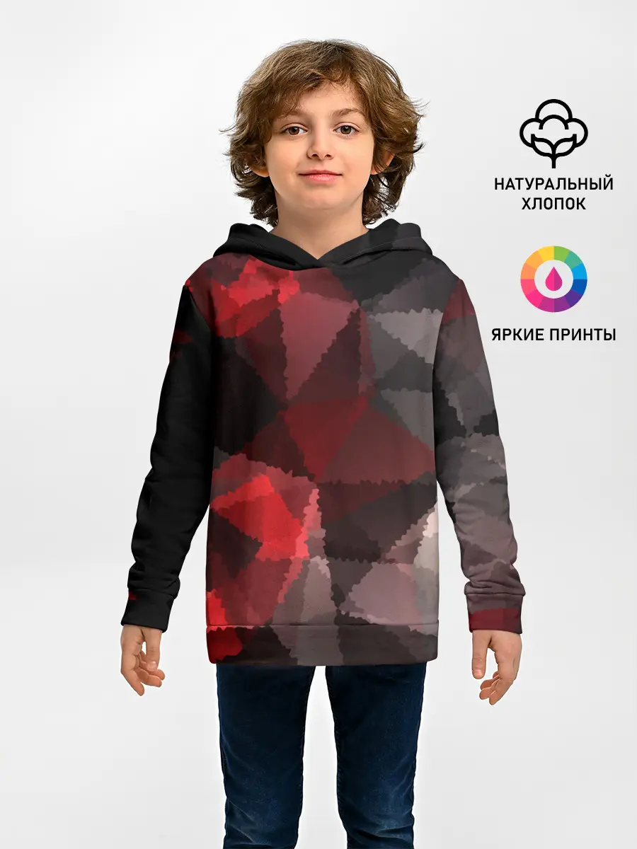 Детское худи / Серо-красная абстракция