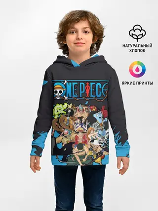 Детское худи / One Piece синий всплеск
