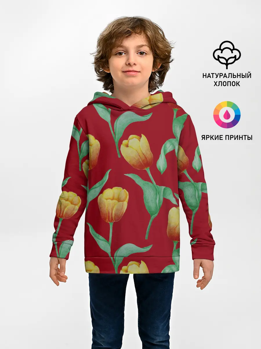 Детское худи / Тюльпаны на красном фоне