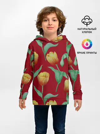 Детское худи / Тюльпаны на красном фоне