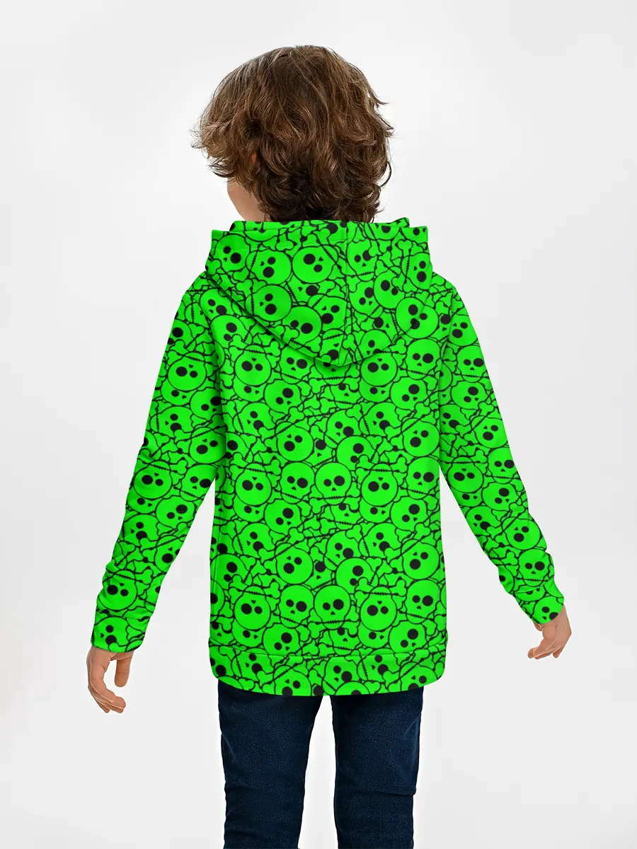 Детское худи / Черепа на кислотно-зеленом фоне