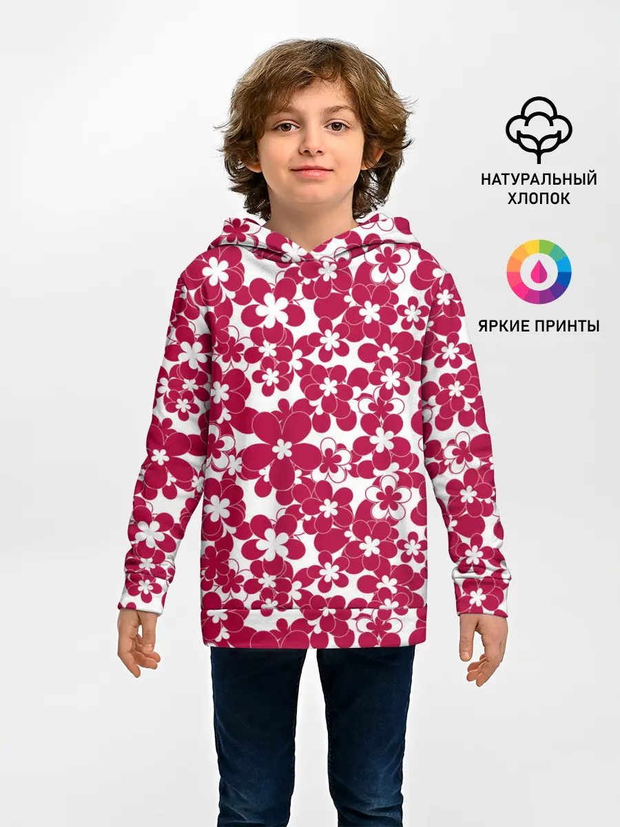 Детское худи / Бело-красный цветочный