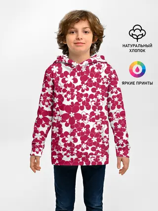 Детское худи / Бело-красный цветочный