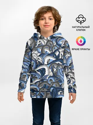 Детское худи / Синий камуфляж с щупальцами