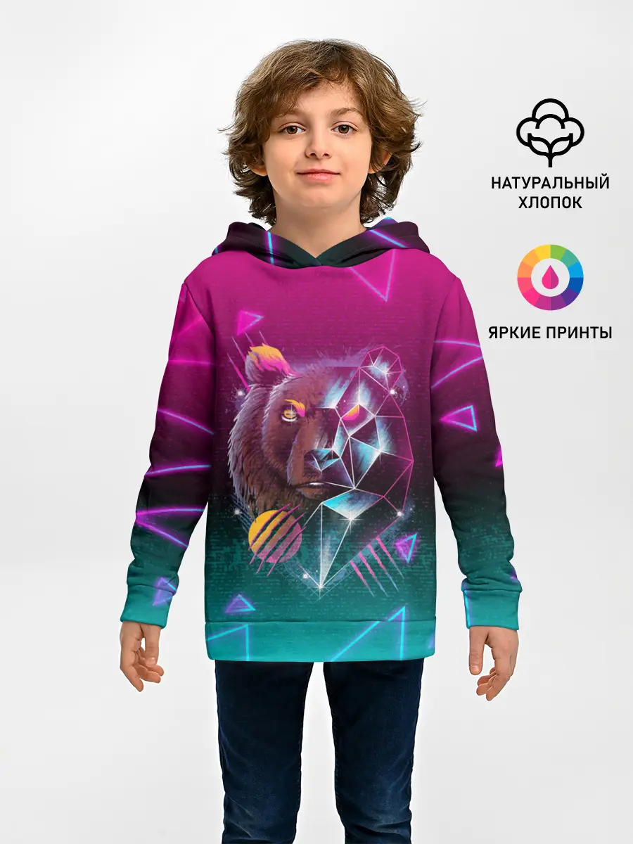 Детское худи / RETRO CYBER BEAR NEON