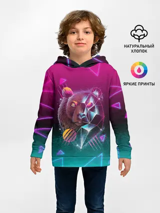 Детское худи / RETRO CYBER BEAR NEON