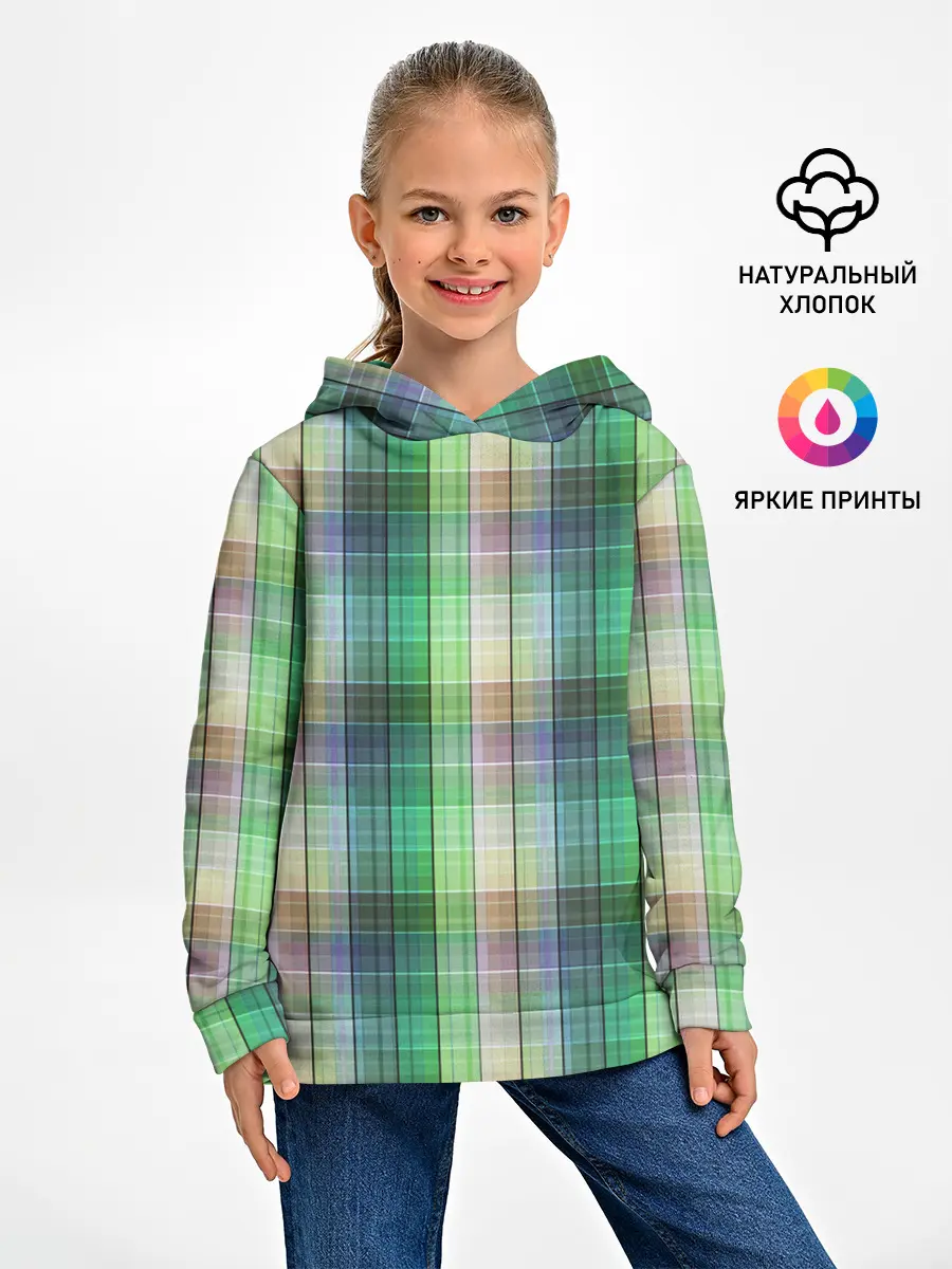 Детское худи / Зеленый клетчатый узор