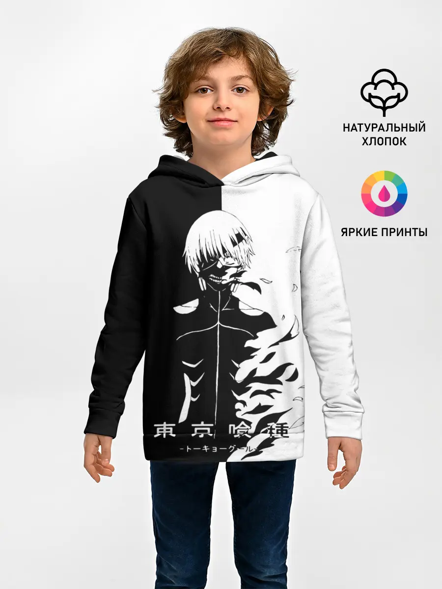 Детское худи / Токийский гуль черно белый Кен