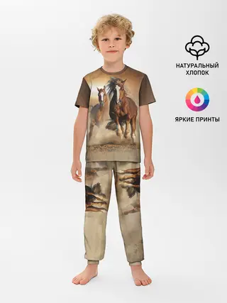 Детская пижама с брюками / Бегущие лошади