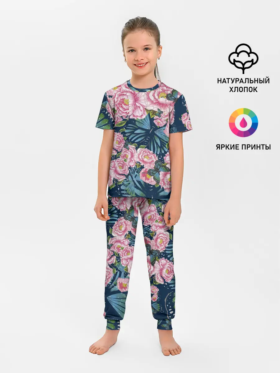 Детская пижама с брюками / Пионы