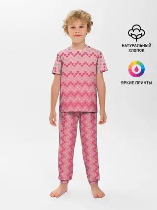 Детская пижама с брюками / узор милые сердца зигзагами