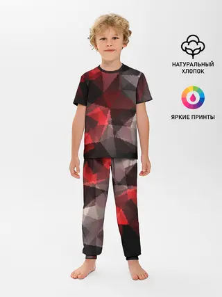 Детская пижама с брюками / Серо-красная абстракция