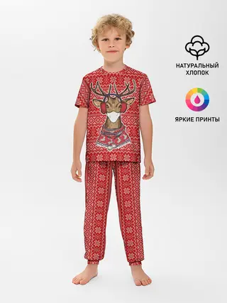 Детская пижама с брюками / Deer in a medical mask