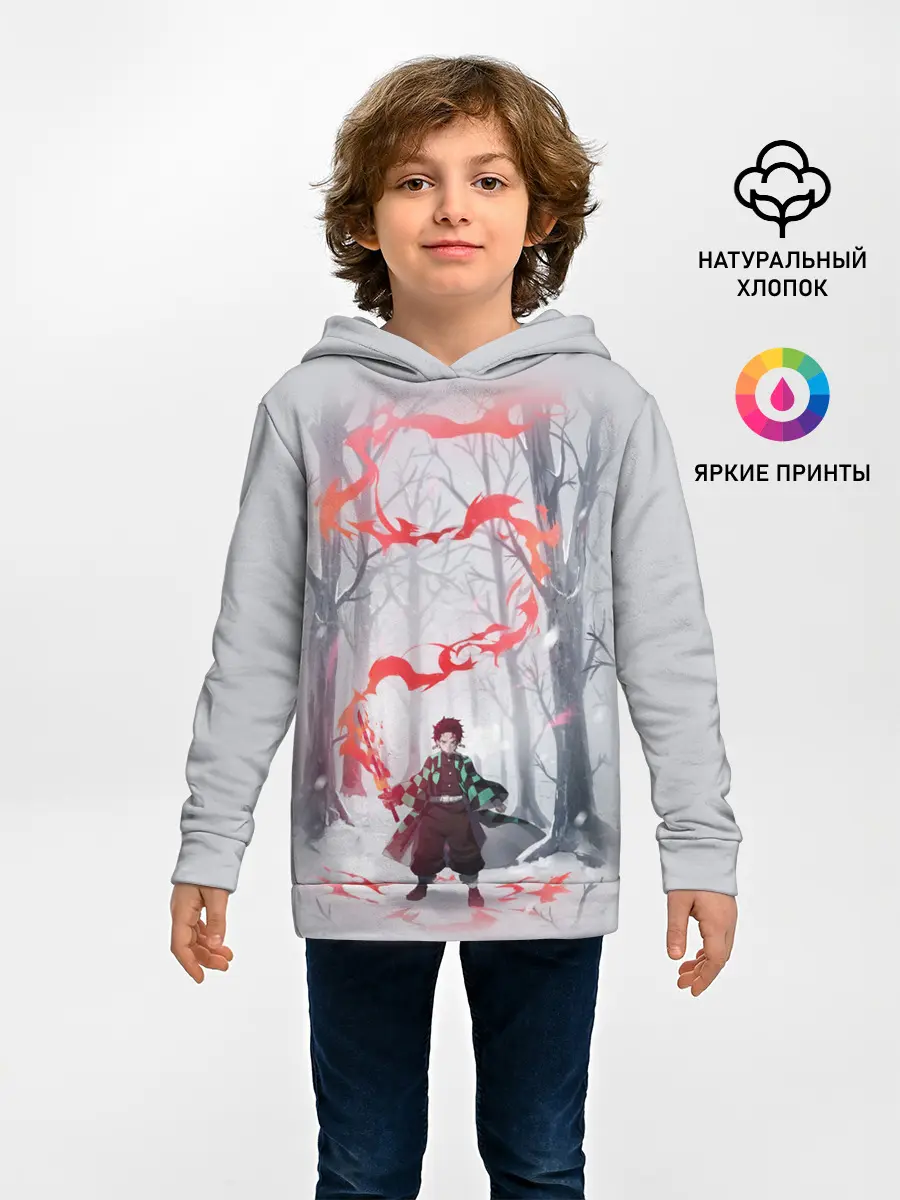 Детское худи / KIMETSU NO YAIBA красный след