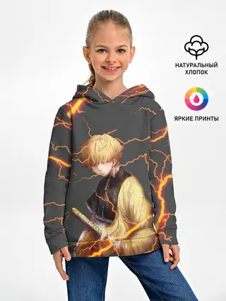 Детское худи / KIMETSU NO YAIBA оранжевые молнии