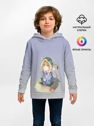 Детское худи / мальчик кот в коробке уши мяу
