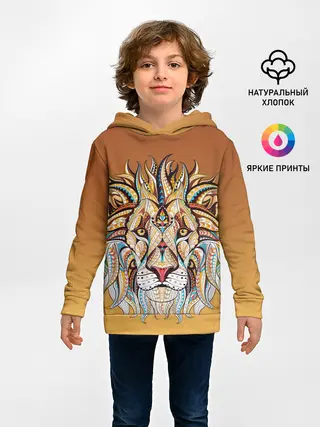 Детское худи / Стилизованный арт ЛЕВ морда