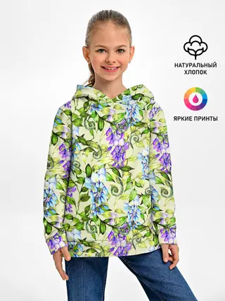 Детское худи / Глициния на бежевом фоне