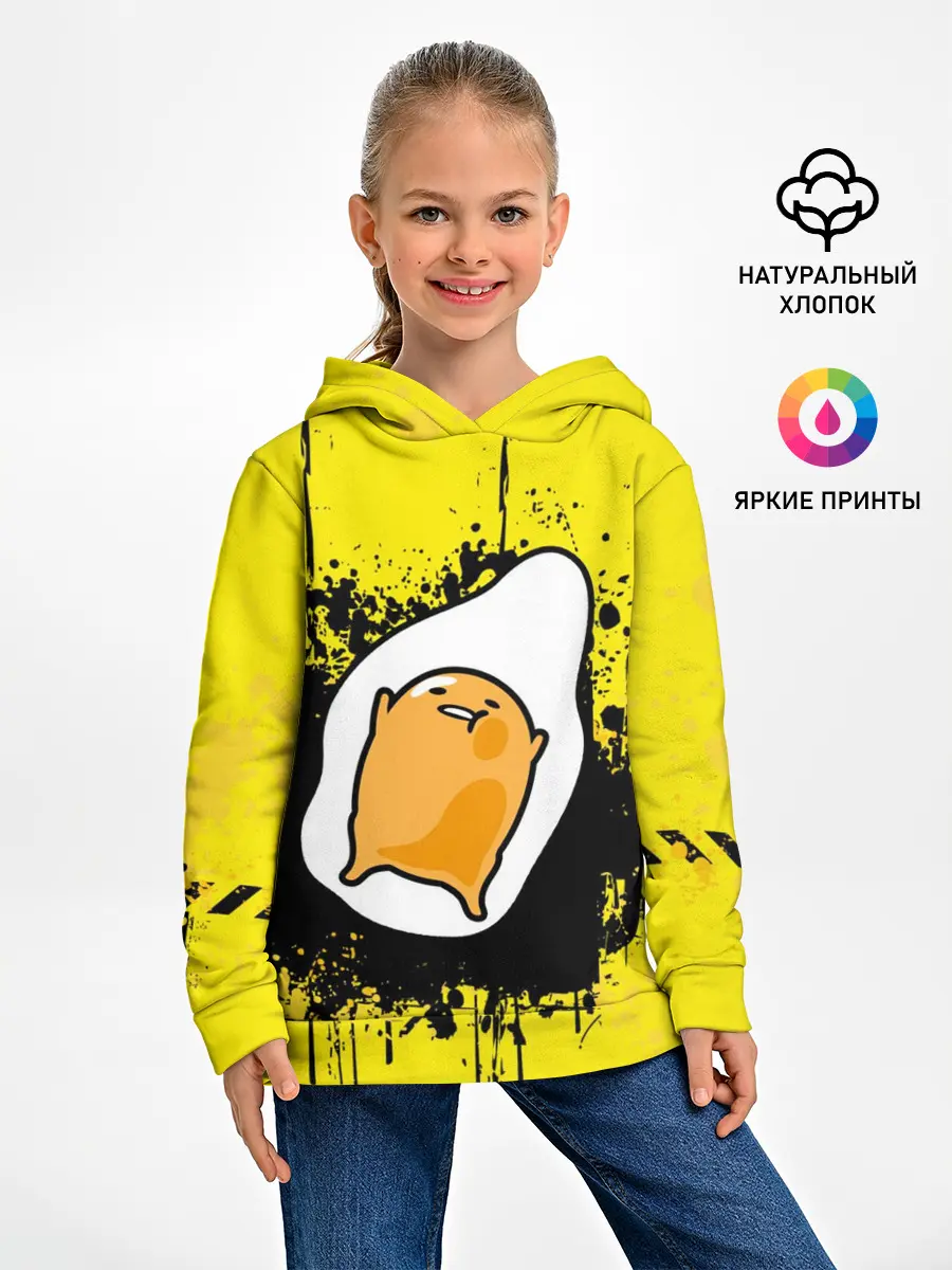 Детское худи / веселое яйцо на черном фоне