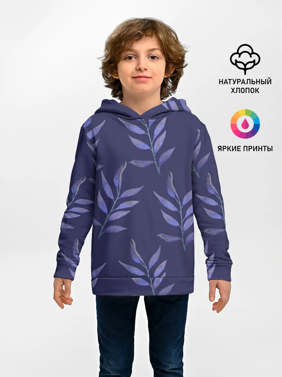 Детское худи / Листья на темно синем фоне