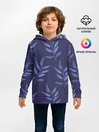 Детское худи / Листья на темно синем фоне