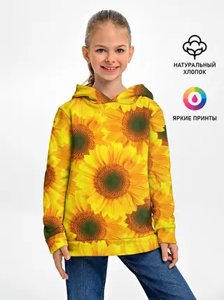 Детское худи / Принт подсолнухи желтый
