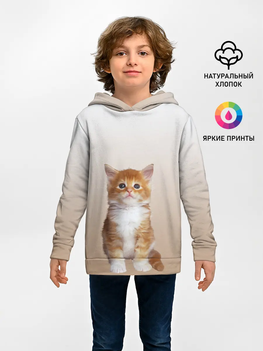 Детское худи / бело-рыжий котенок реализм