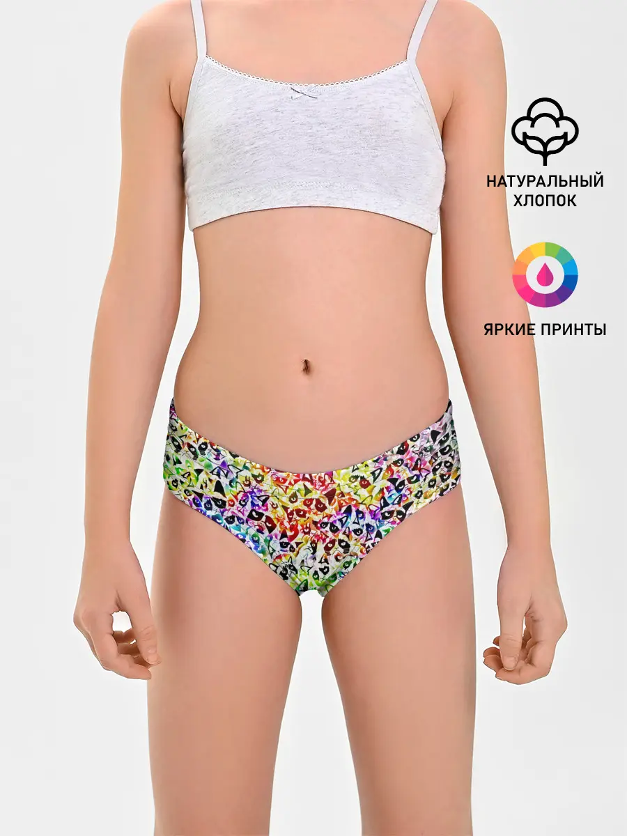 Трусы для девочек / Веселый узор из грустных котов