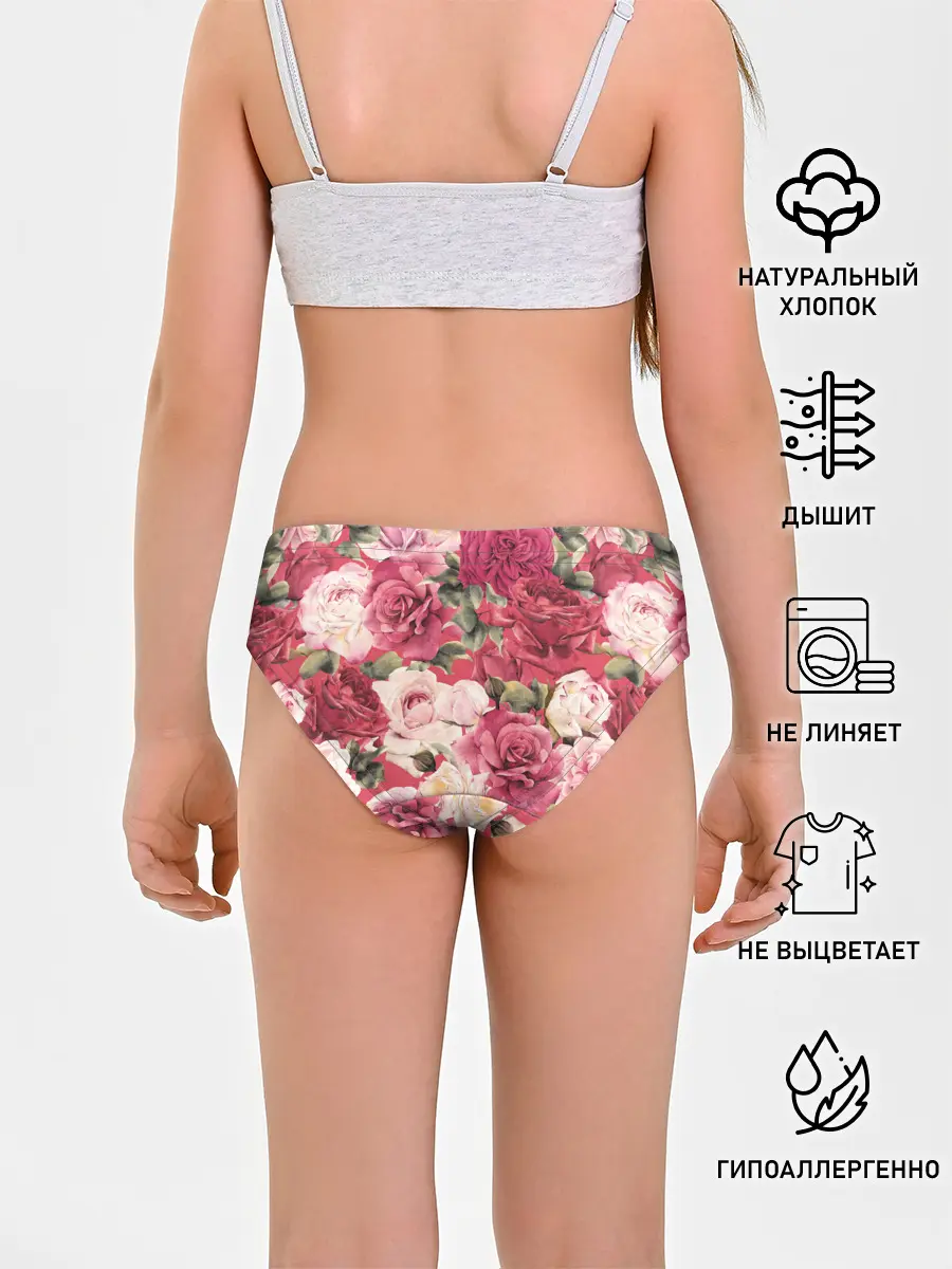 Трусы для девочек / Акварель, розы