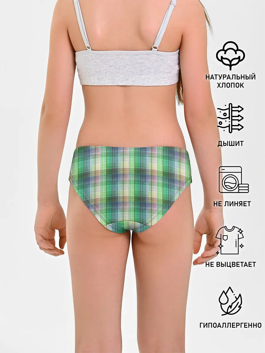 Трусы для девочек / Зеленый клетчатый узор