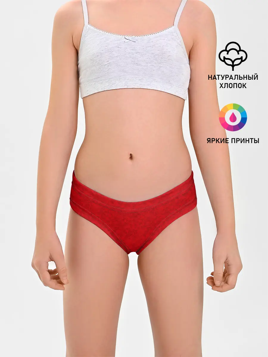 Трусы для девочек / Ярко-красный мраморный узор