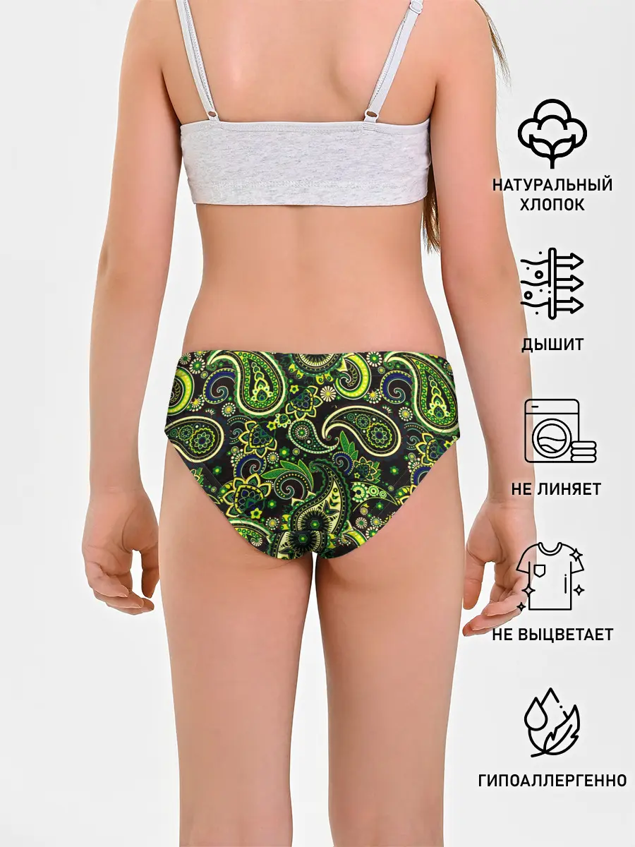 Трусы для девочек / Ярко зеленые славянские узоры