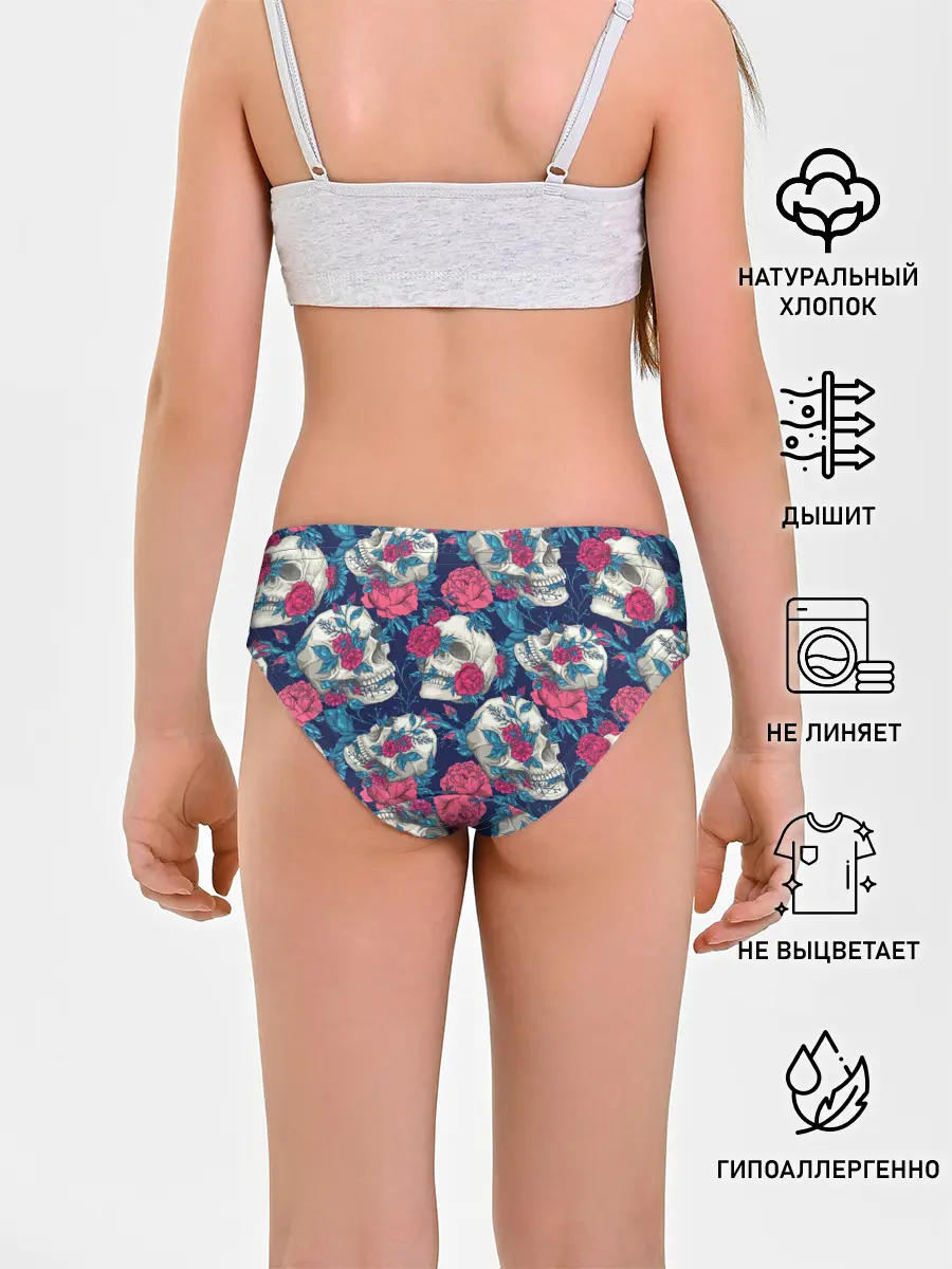 Трусы для девочек / Реалистичные черепа с розами