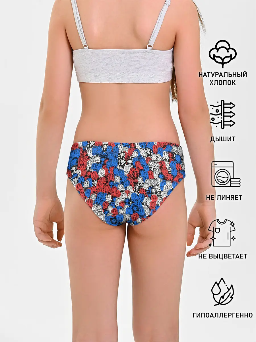 Трусы для девочек / Бело-сине-красные матрёшки